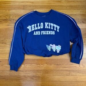 Sanrio Hello Kitty & Friends Bubble Hem Cropped Graphic Sweatshirt Navy Blue XL
